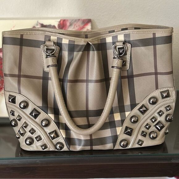 Authentic Burberry Nova Check Studded Tote - Picture 1 of 14